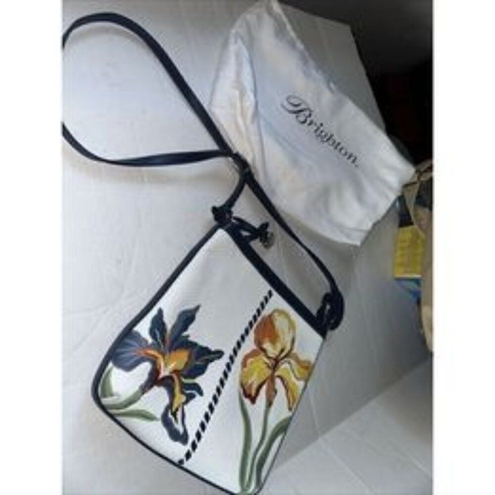 Brighton Iris Bloom FLEUR White Floral Leather Messenger Bag MSRP$315 Preloved